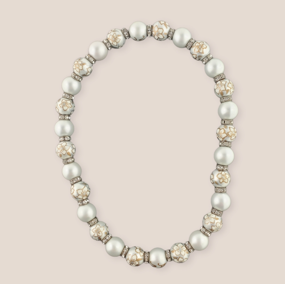 Pearl & Rhinestone Stretchy Flower Design Necklace